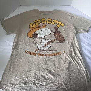 Peanuts Snoopy Ride Em Cowboy T-Shirt Men's Large Beige Western Horse Hat